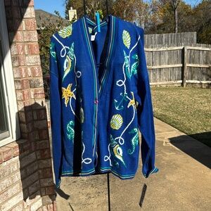 NOS Pendleton Cotton Blue Green Seashells Cardigan 3x NWT washable